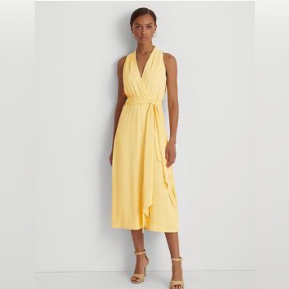 Lauren Ralph Lauren Georgette Halter Dress - Yellow Bloom